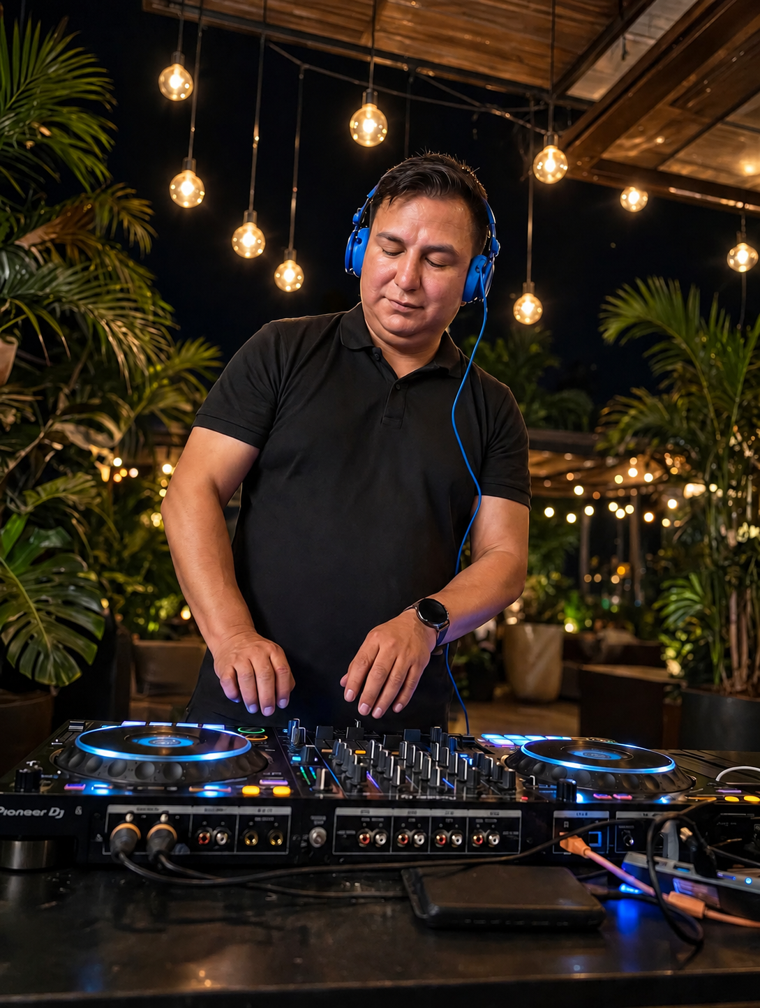 DJ Sebas Vasconez mezclando en cabina